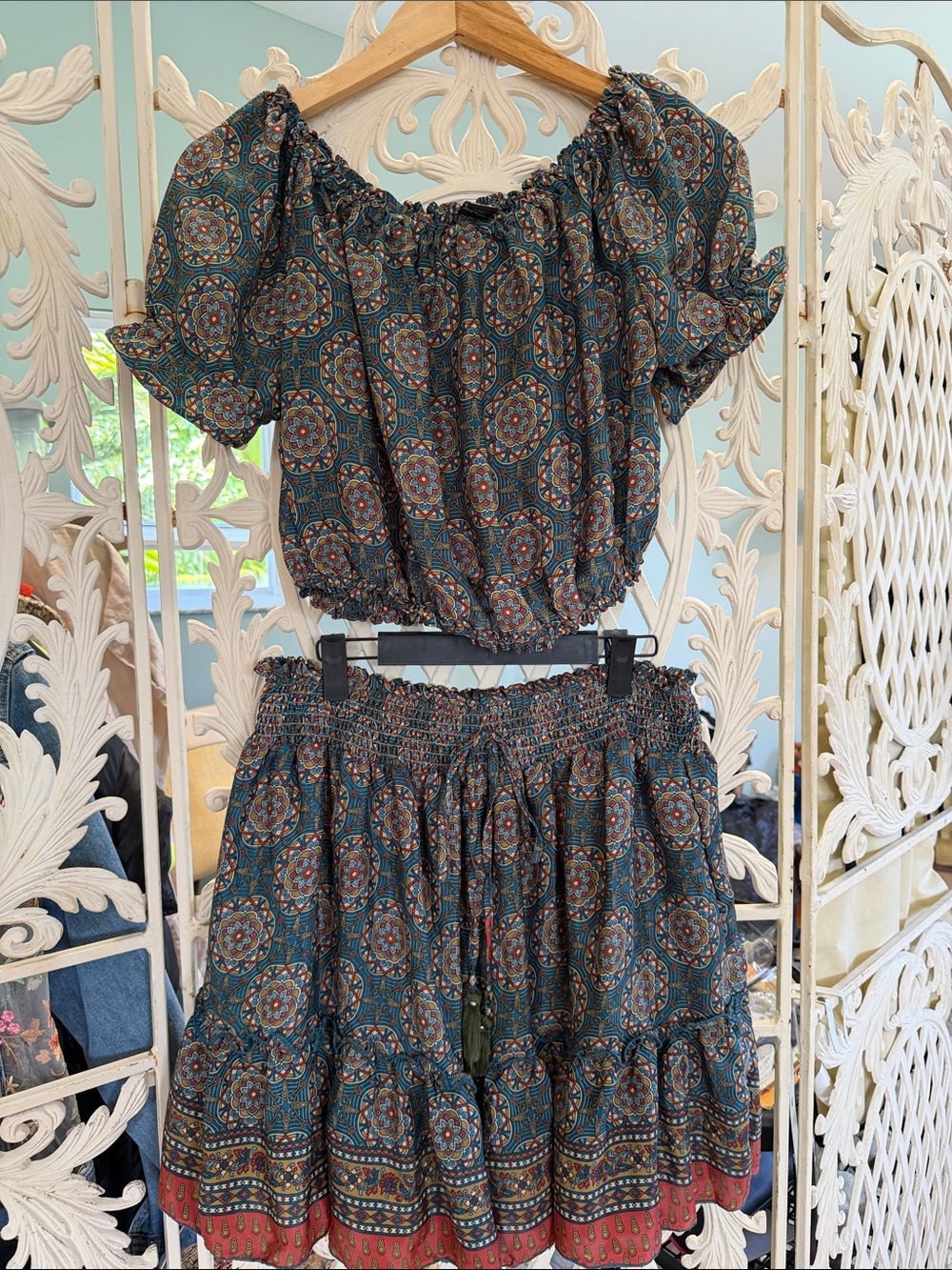 Bohemian Printed Two-Piece Tiered Mini Skirt Set